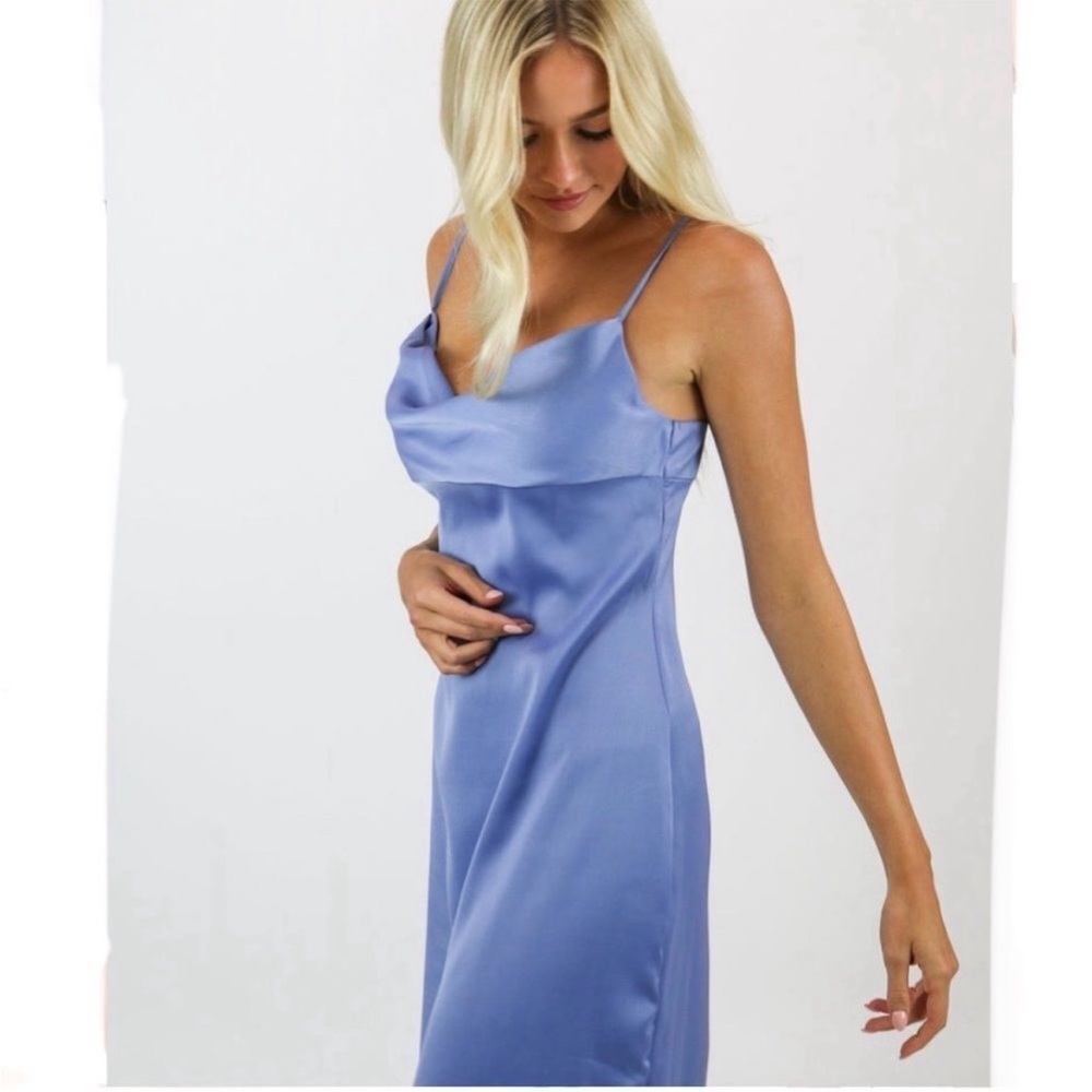 WeWoreWhat Slate Blue Cowl Satin Charmeuse Midi Dress Size 4 NWT Style# WWD18-1 - Picture 5 of 5